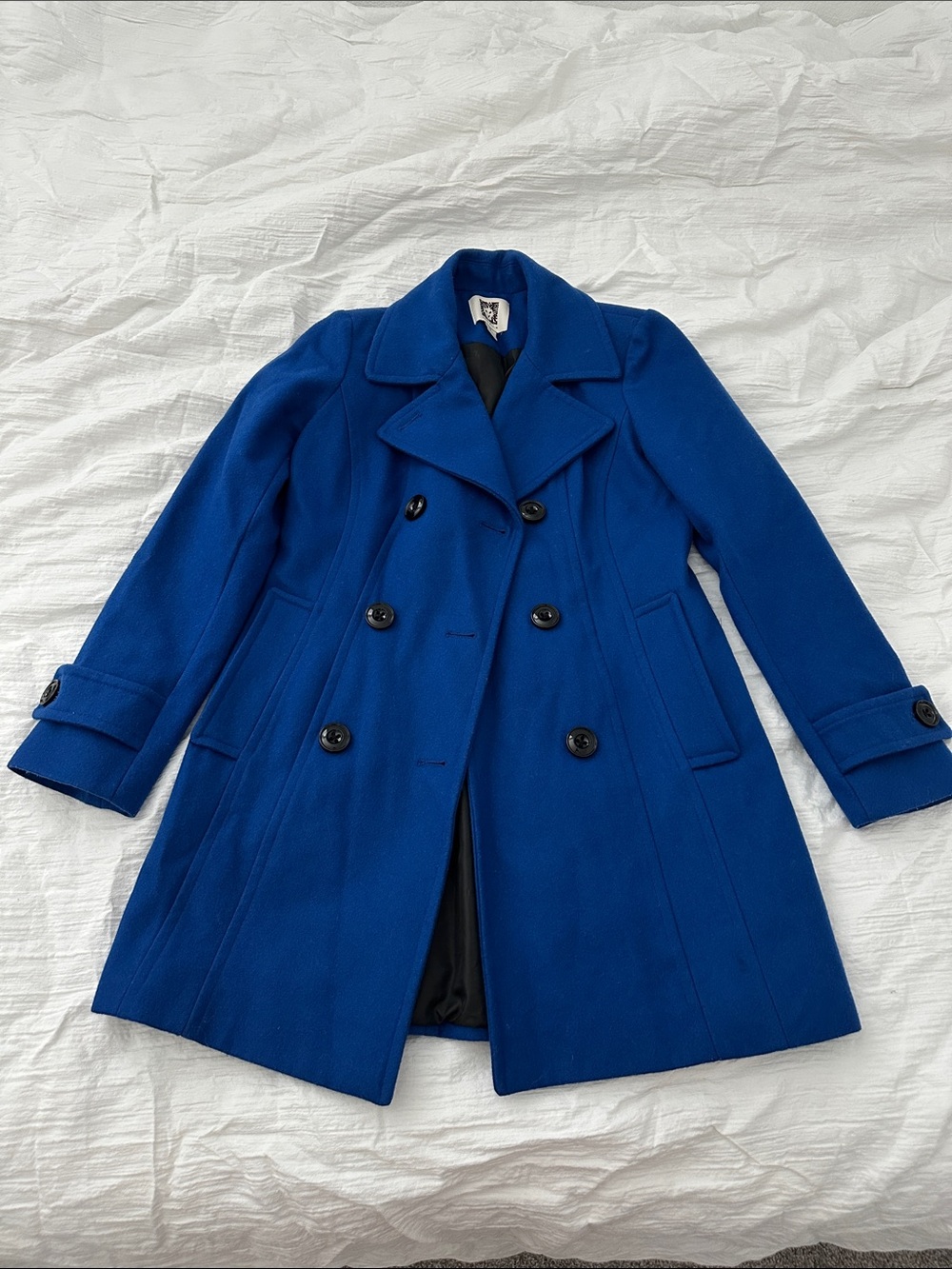 Anne Klein Royal Blue Double-Breasted Pea Coat XS